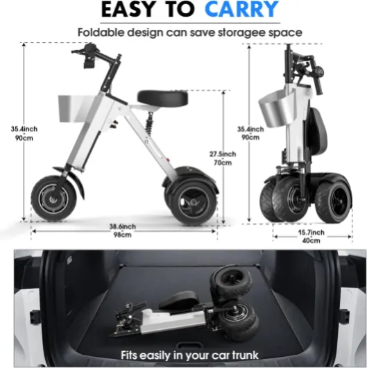 Foldable 3 Wheel Electric Scooter with Seat for Adults and Teens Mobility Electric Trike with 450W Motor and Removable 36V Battery Upgraded Dual Suspension Perfect for Commuting Traveling