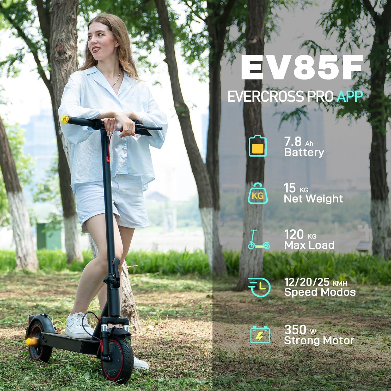 EV85F/EV10K PRO Electric Scooters Adults, 8.5''/10'' E-Scooter Foldable - APP, 350W/500W Motor, 7.8AH/11.4AH Battery, 15KG/16KG weight, 3 Speed Modes, Dual shock absorbers 350W EV85F-8.5''-7.8Ah-15KG