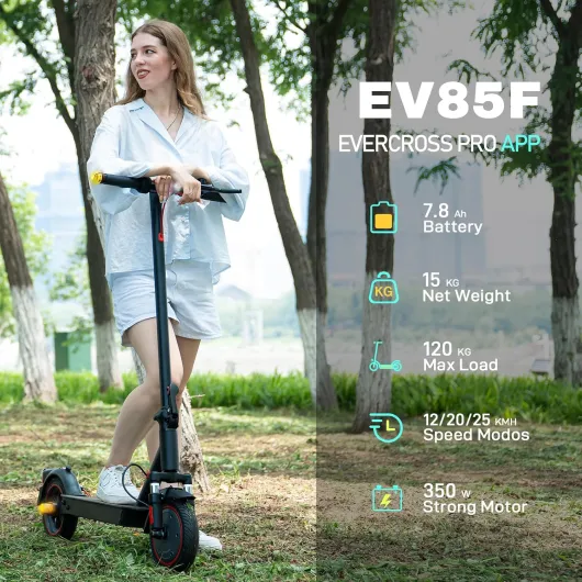 EV85F/EV10K PRO Electric Scooters Adults, 8.5''/10'' E-Scooter Foldable - APP, 350W/500W Motor, 7.8AH/11.4AH Battery, 15KG/16KG weight, 3 Speed Modes, Dual shock absorbers 350W EV85F-8.5''-7.8Ah-15KG