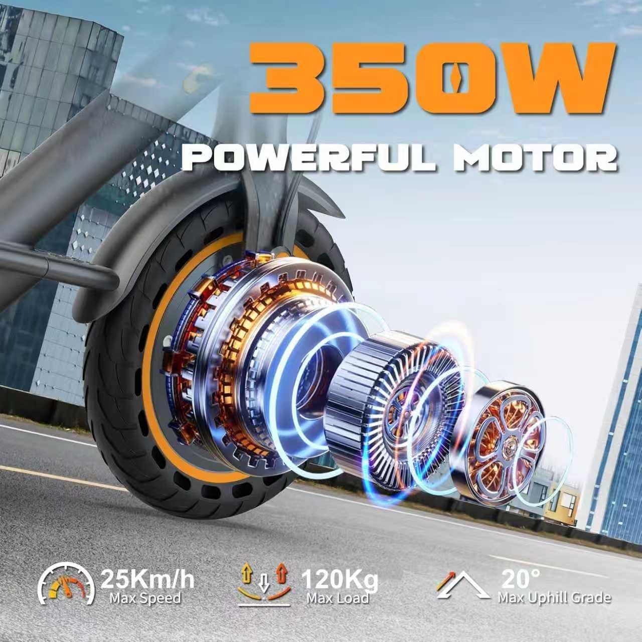 Electric Scooter, Electric Scooter Adult 350W with 25-35KM Range, Max Speed 25KM/H, 8.5" Solid Tire, Double Braking System for Adults and Teens Orange-Gray