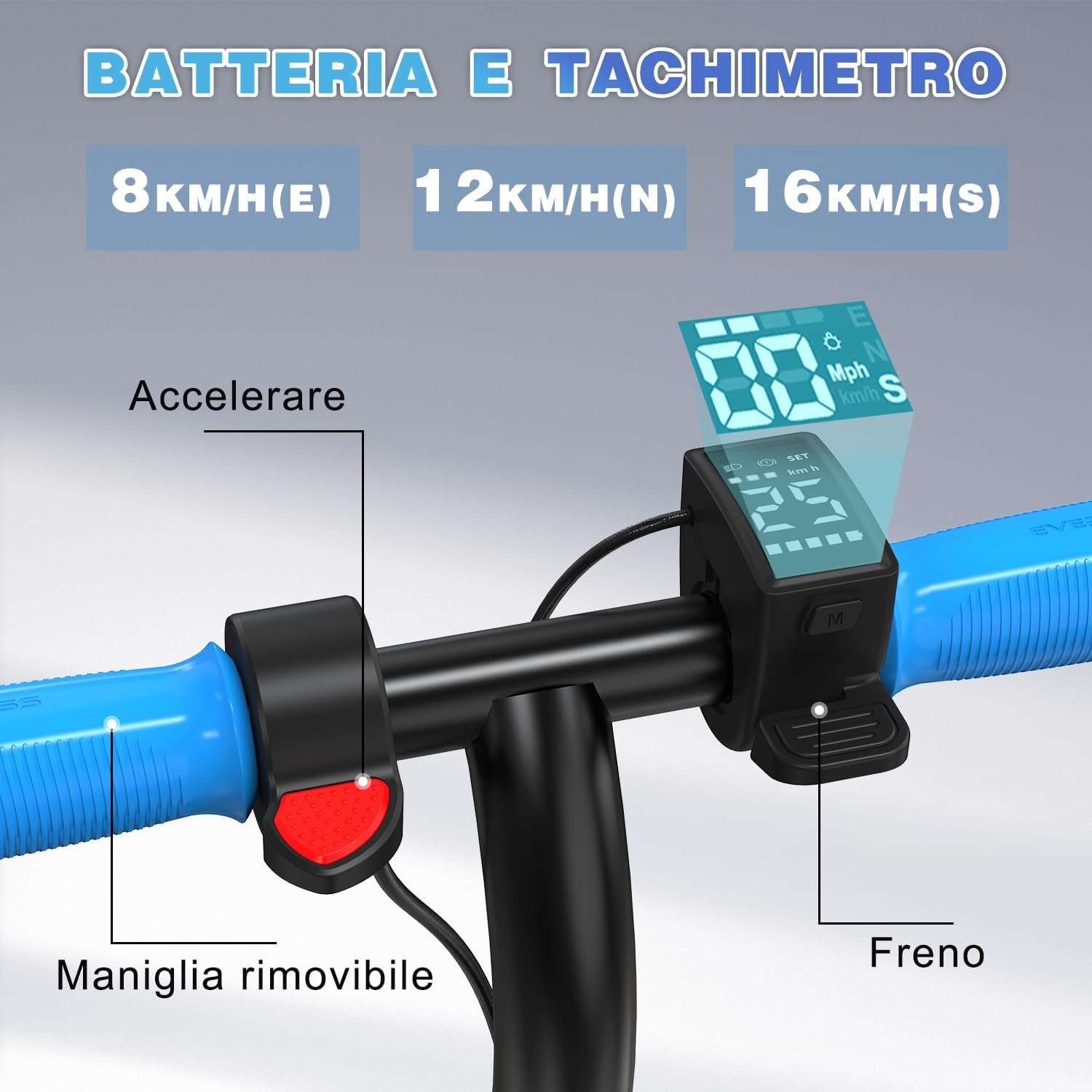E6 Electric Scooter for Kids, 7" Lightweight E-Scooter for Ages 6-12, Electric Scooter with A Range of Up to 20 km and 7-Color Lights, 3 Speed Modes (8, 12, 16 km/h) E6 BLUE NEW