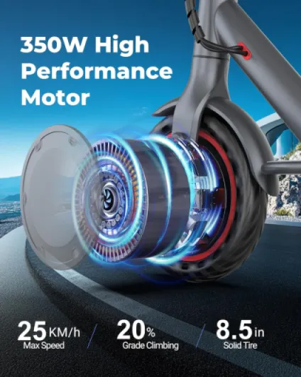 Electric Scooter, Electric Scooter Adult 350W with 25-35KM Range, Max Speed 25KM/H, 8.5" Solid Tire, Double Braking System for Adults and Teens Red-Gray