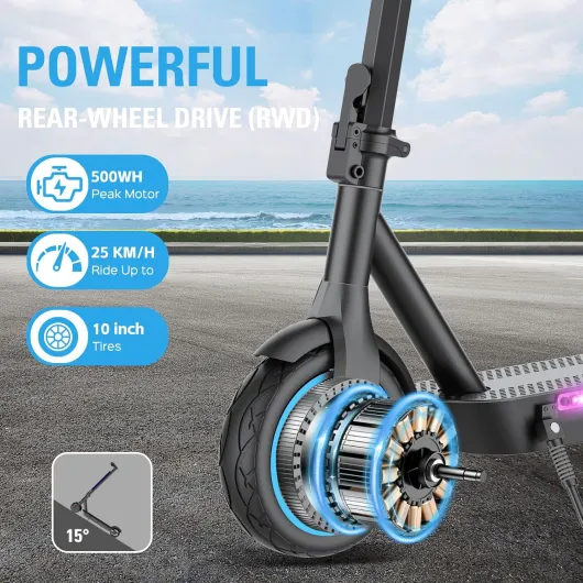 Electric Scooter for Adults,8.5/10" Tires,Powerful 500W Motor,Max 35/38/45KM Long Range,Top Speed 25Km/h,Lightweight and Foldable Scooter,Dual Lighting System and Drum Brake,Smart APP Control 45KM/Blue/10