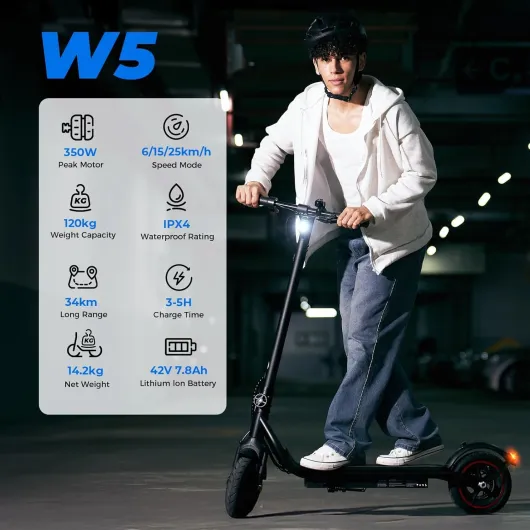 Electric Scooter, 34-45KM Range 500W Motor 8.5-9.3" Pneumatic Tires Fast Electric Scooter for Adults with APP Control,3-4 Speed Modes,Foldable E Scooter W5 with Inner Tire
