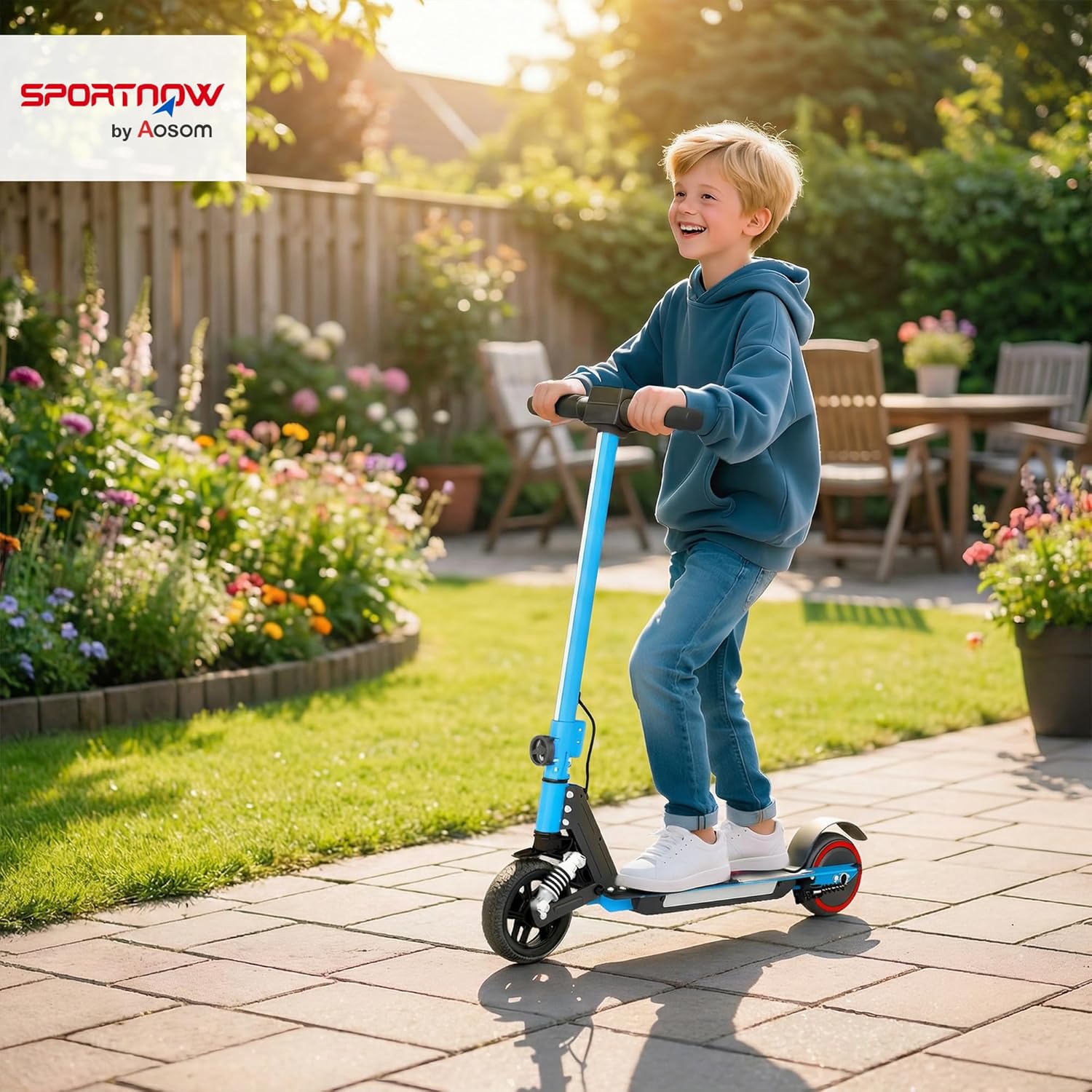 Electric Scooter for Kids, Foldable Scooter for Age 6-14 with Dual Brakes, Up to 14 KM/H, Maximum Range 6 KM, 6.8kg Lightweight, Front Suspension, LED Colourful Lights Blue