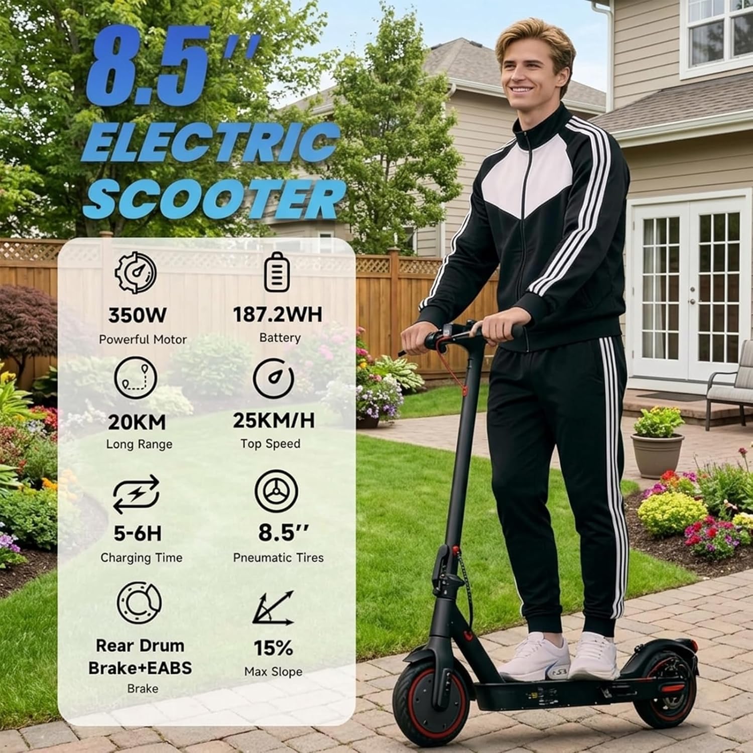 8.5" Electric Scooter,Peak 500w Max 35km Electric Scooters for Adult, 25KM/H Max Speed, Foldable Lightweight E Scooter with Cruise Control, Double Braking System, 150kg Max Load Upgrade(350w+20-30km)