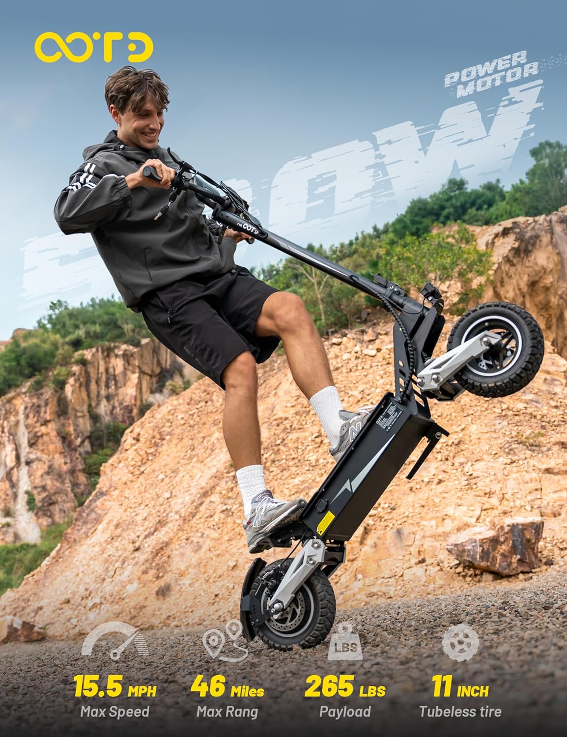 T10 Electric Scooter, 11 Inch Adult E Scooter Foldable with 48V 18Ah Battery 60KM Long Range, Big HD Display and Double Braking System & Shock Absorption, Off Road Electric Scooters for Teens